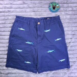 Vineyard Vines Breaker Shorts Men's 33x9 Blue‎ Embroidered Fish Print Casual